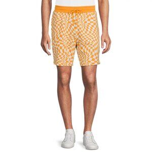 No Boundaries Mens Lounge Shorts Orange White Checked Summer Relaxed Size 2XL